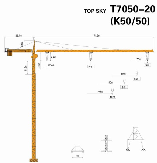 t7050-20t起重机   原产地  辽宁沈阳  品牌  天一塔吊  型号  t7050