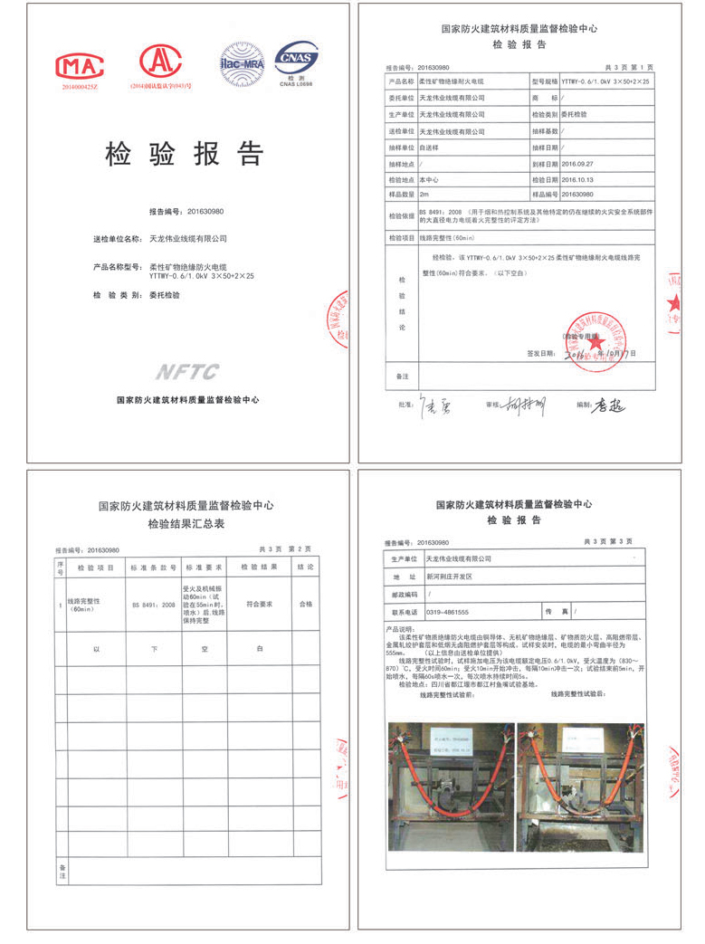 检测报告-柔性矿物绝缘防火电缆