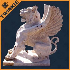 【白色大理石石狮子带翅膀 雕刻艺术石像】厂